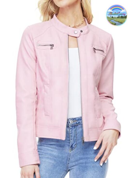 Jackets & Blazers - Faux Leather Jacket Stand Collar Slim Fit Aviator Moto Style